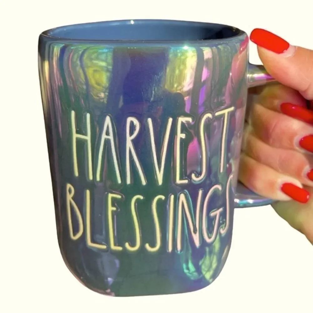 Rae Dunn Blue Iridescent Harvest Blessings Mug • NWOT
